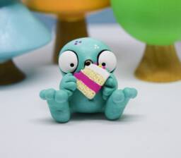 Hand Sculpted Monster Figurine, Desk Buddy, Shelf Art, Birthday Gift - thumbnail 1