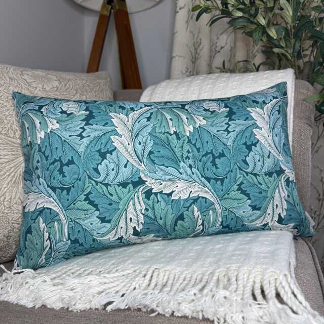 "Clarke & Handmade Cushion Cover, Acanthus Leaf Teal Cushion Cover 12"" X 20" - image 1