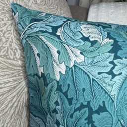 "Clarke & Handmade Cushion Cover, Acanthus Leaf Teal Cushion Cover 12"" X 20" - thumbnail 3