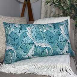 "Clarke & Handmade Cushion Cover, Acanthus Leaf Teal Cushion Cover 12"" X 20" - thumbnail 1