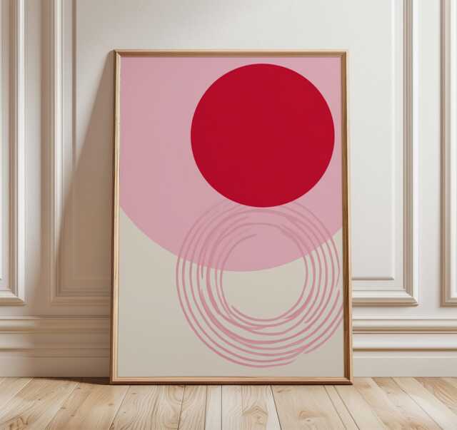 Pink & Red Geometric Poster, Modern Minimalist Wall Art Print, Mid Century Inspired Abstract Artwork, Contemporary Home Decor - image 1