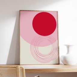 Pink & Red Geometric Poster, Modern Minimalist Wall Art Print, Mid Century Inspired Abstract Artwork, Contemporary Home Decor - thumbnail 2
