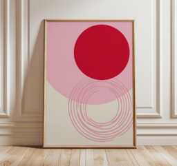 Pink & Red Geometric Poster, Modern Minimalist Wall Art Print, Mid Century Inspired Abstract Artwork, Contemporary Home Decor - thumbnail 1