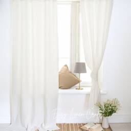 Semi Sheer Linen Curtain Panel - Stonewashed Drape For Clips & Rings Window Treatment Bedroom Custom 1 - thumbnail 2