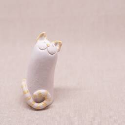 Handmade Ceramic Cat Figurine Whimsical Clay Kitten Totem - thumbnail 3