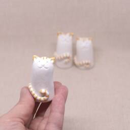 Handmade Ceramic Cat Figurine Whimsical Clay Kitten Totem - thumbnail 4