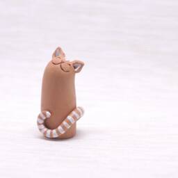 Handmade Ceramic Cat Figurine Whimsical Clay Kitten Totem - thumbnail 2
