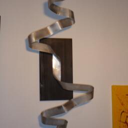 "Large Modern Abstract Wood Aluminum Artist Wall Sculpture ""Ekg" - thumbnail 4