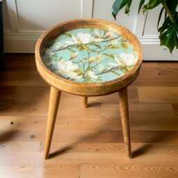 Handcrafted Mango Wood Side Table Snowbell Enamel Floral Print - thumbnail 2