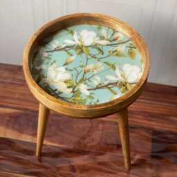 Handcrafted Mango Wood Side Table Snowbell Enamel Floral Print - thumbnail 4