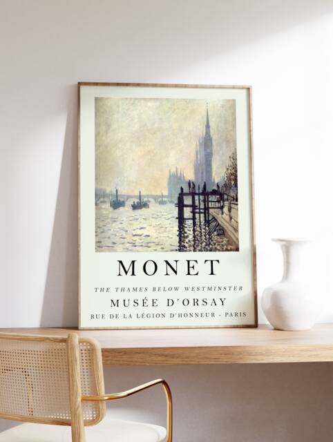 Monet Exhibition Poster, Thames Below Westminster, London Art, Claude Print, Travel Decor, Architecture, Wall Art Gift - image 1