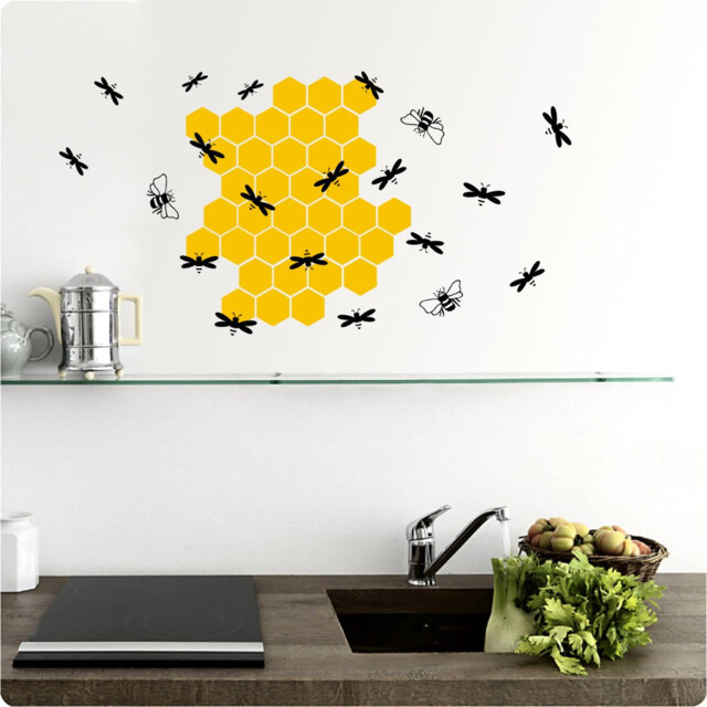 Beehive Bees & Honey Vinyl Wall Sticker Kitchen Decal Home Interior Decor 2 Colors - image 1