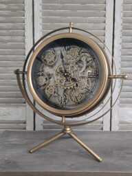 Cog Desk Clock On Stand Clock Roman Numerals Behind Glass Styled Animated Design