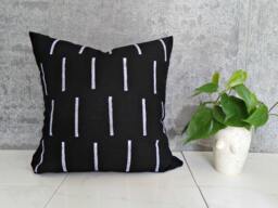 Black Pillow Cover With White Line Design/Block Printed Geometric Natural Linen Minimalist Design Decorative Throw Cushion Mudcloth Inspired - thumbnail 1