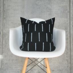 Black Pillow Cover With White Line Design/Block Printed Geometric Natural Linen Minimalist Design Decorative Throw Cushion Mudcloth Inspired - thumbnail 2