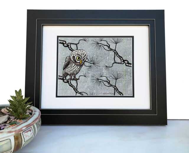 Hand-Drawn Owl Art Print - Cozy Winter Woodland Wall Art, Gray Bird Illustration - image 1