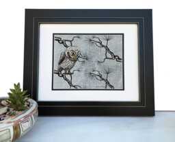 Hand-Drawn Owl Art Print - Cozy Winter Woodland Wall Art, Gray Bird Illustration - thumbnail 1