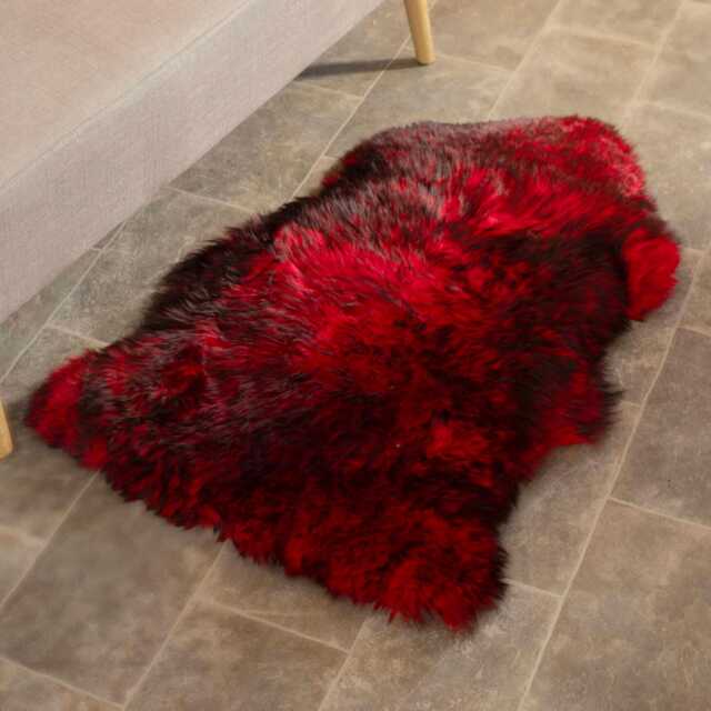 Red Sheepskin Rug Eco-Tanned New Zealand Pelt, Silky Soft, Black Tips - image 1