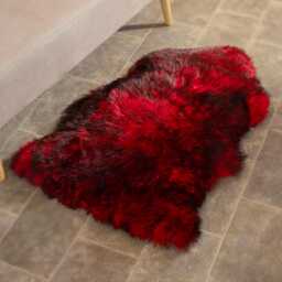 Red Sheepskin Rug Eco-Tanned New Zealand Pelt, Silky Soft, Black Tips - thumbnail 1