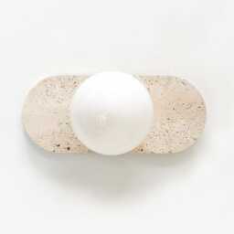 Travertine Stone & Opal Glass Globe Shade Sconce Light Flush Mount Fixture Mud Room Wall Bathroom - thumbnail 2