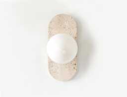 Travertine Stone & Opal Glass Globe Shade Sconce Light Flush Mount Fixture Mud Room Wall Bathroom