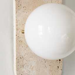 Travertine Stone & Opal Glass Globe Shade Sconce Light Flush Mount Fixture Mud Room Wall Bathroom - thumbnail 4