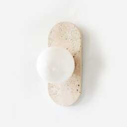 Travertine Stone & Opal Glass Globe Shade Sconce Light Flush Mount Fixture Mud Room Wall Bathroom - thumbnail 3