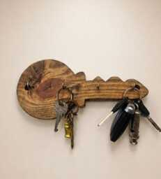 Handmade Wooden Key Holder - Rustic Key-Shaped Wall Hook Wood Rack Entryway Organiser Gift For New Home - thumbnail 2