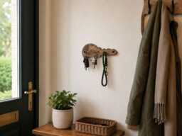 Handmade Wooden Key Holder - Rustic Key-Shaped Wall Hook Wood Rack Entryway Organiser Gift For New Home - thumbnail 1