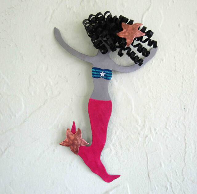 Upcycled Metal Mermaid Wall Art Coastal Beach House Decor - 6x9 - image 1