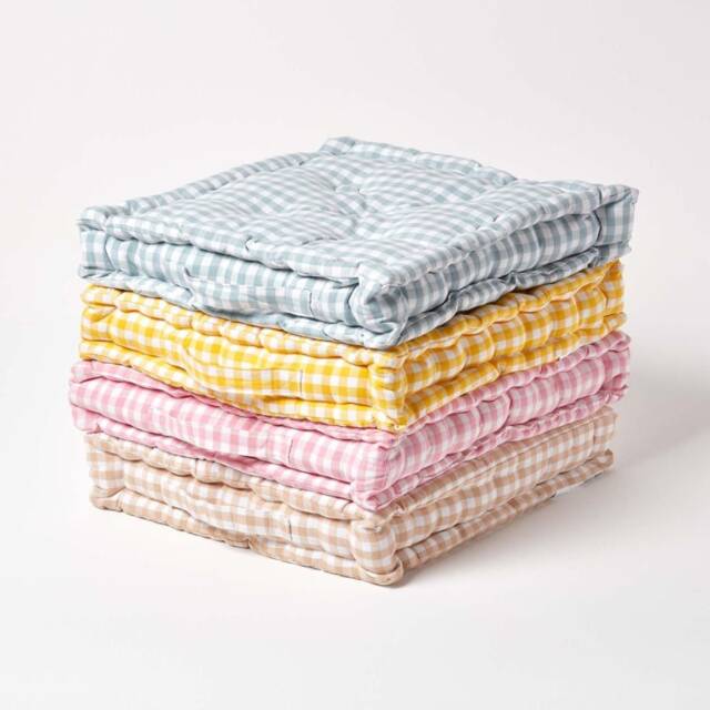 Cotton Gingham Check Floor Cushion, Booster Seat Cushion Pads - Indoor/Outdoor - image 1