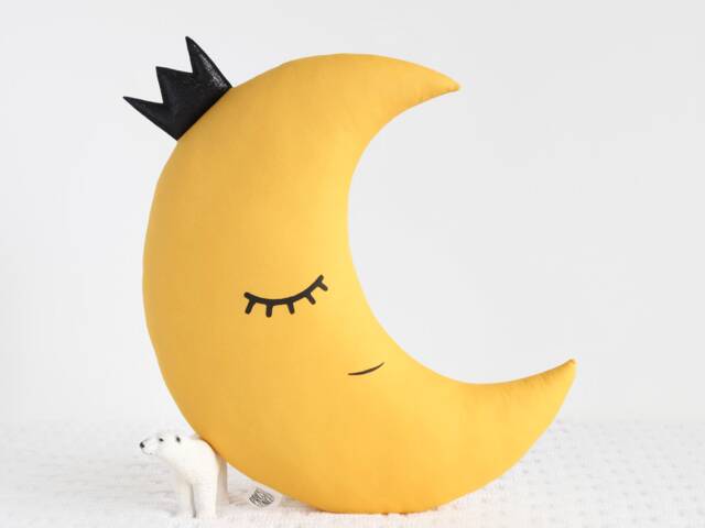 Yellow Mustard Crescent Moon Cushion For Nursery Decor, Baby Shower Gift Idea Dreamy Pillow Kids Boy Room Girl Bed Children Teepee Sky - image 1