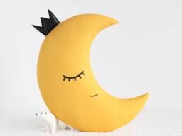 Yellow Mustard Crescent Moon Cushion For Nursery Decor, Baby Shower Gift Idea Dreamy Pillow Kids Boy Room Girl Bed Children Teepee Sky - thumbnail 1