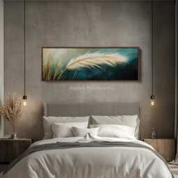 Grass Oil Painting Large Wide Horizontal Wall Art Framed Canvas, Minimal Above Bed Decor, Living Room Art, Narrow - H0193 - thumbnail 2
