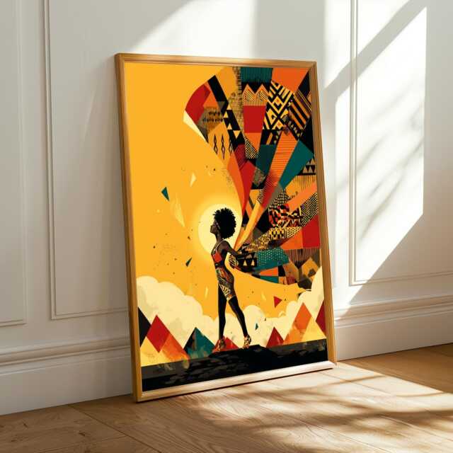 Afrocentric Woman Silhouette Art Print Modern Geometric Boho Decor - Poster Only - image 1