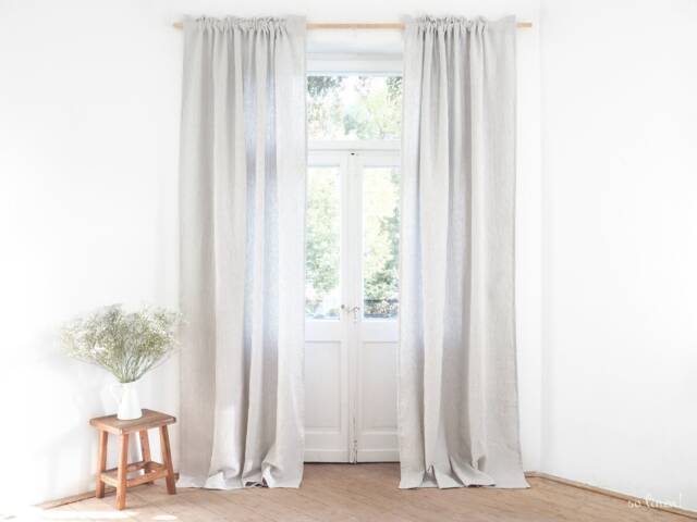 Gray Striped Heavy Linen Curtain Panel With Rod Pocket - image 1