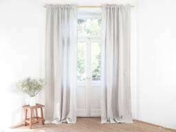 Gray Striped Heavy Linen Curtain Panel With Rod Pocket