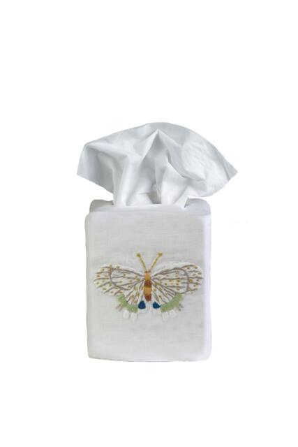 Tissue Box Cover Hand Embroidered Fishers Butterfly - image 1