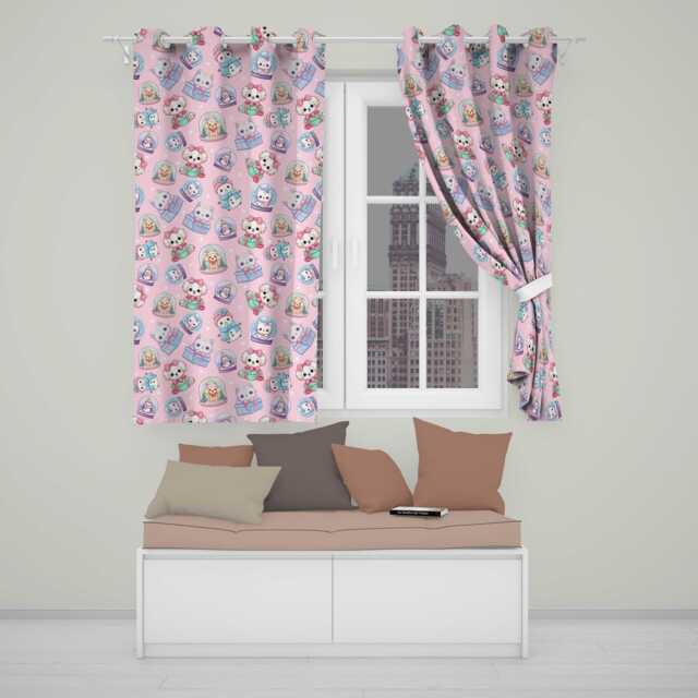 Cute Kawaii Christmas Pets Snow Globe Gifts Soft Pink Background Seamless Pattern Readymade Eyelet Ring Top Thermal 100% Blackout Curtains - image 1