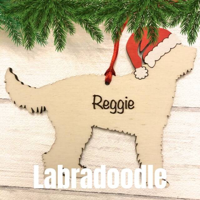 Personalised Labradoodle Christmas Ornament Hand-Painted Santa Hat - image 1