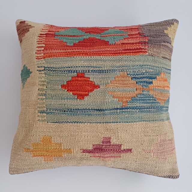 Afghan Handmade Cushion Cover, Decorative Throw Pillow, Kilim Rug Cover 16''x16''/44x41 cm - image 1