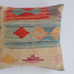 Afghan Handmade Cushion Cover, Decorative Throw Pillow, Kilim Rug Cover 16''x16''/44x41 cm - thumbnail 2