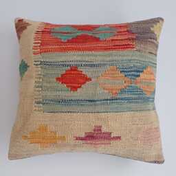 Afghan Handmade Cushion Cover, Decorative Throw Pillow, Kilim Rug Cover 16''x16''/44x41 cm - thumbnail 1