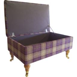 Aubergine Tartan Fabric Storage Box Extra Large Footstool With Mahogany Legs - thumbnail 2