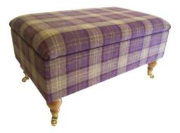 Aubergine Tartan Fabric Storage Box Extra Large Footstool With Mahogany Legs - thumbnail 1