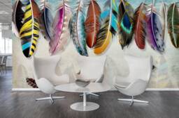 3D Feather Wallpaper, Colorful Bird Wing Wall Mural, Peel & Stick - thumbnail 1