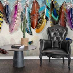 3D Feather Wallpaper, Colorful Bird Wing Wall Mural, Peel & Stick - thumbnail 3