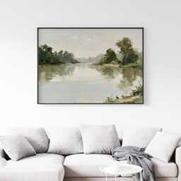 Forest Lake Poster, Green Landscape Wall Art, Water Reflection Print - thumbnail 3