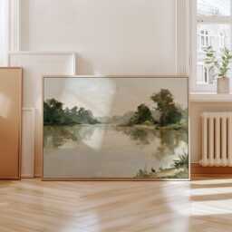 Forest Lake Poster, Green Landscape Wall Art, Water Reflection Print - thumbnail 4