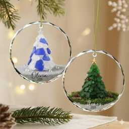 Personalized Seaglass Christmas Tree Ornament, Ceramic Family Gift, Glass Ocean Holiday Keepsake